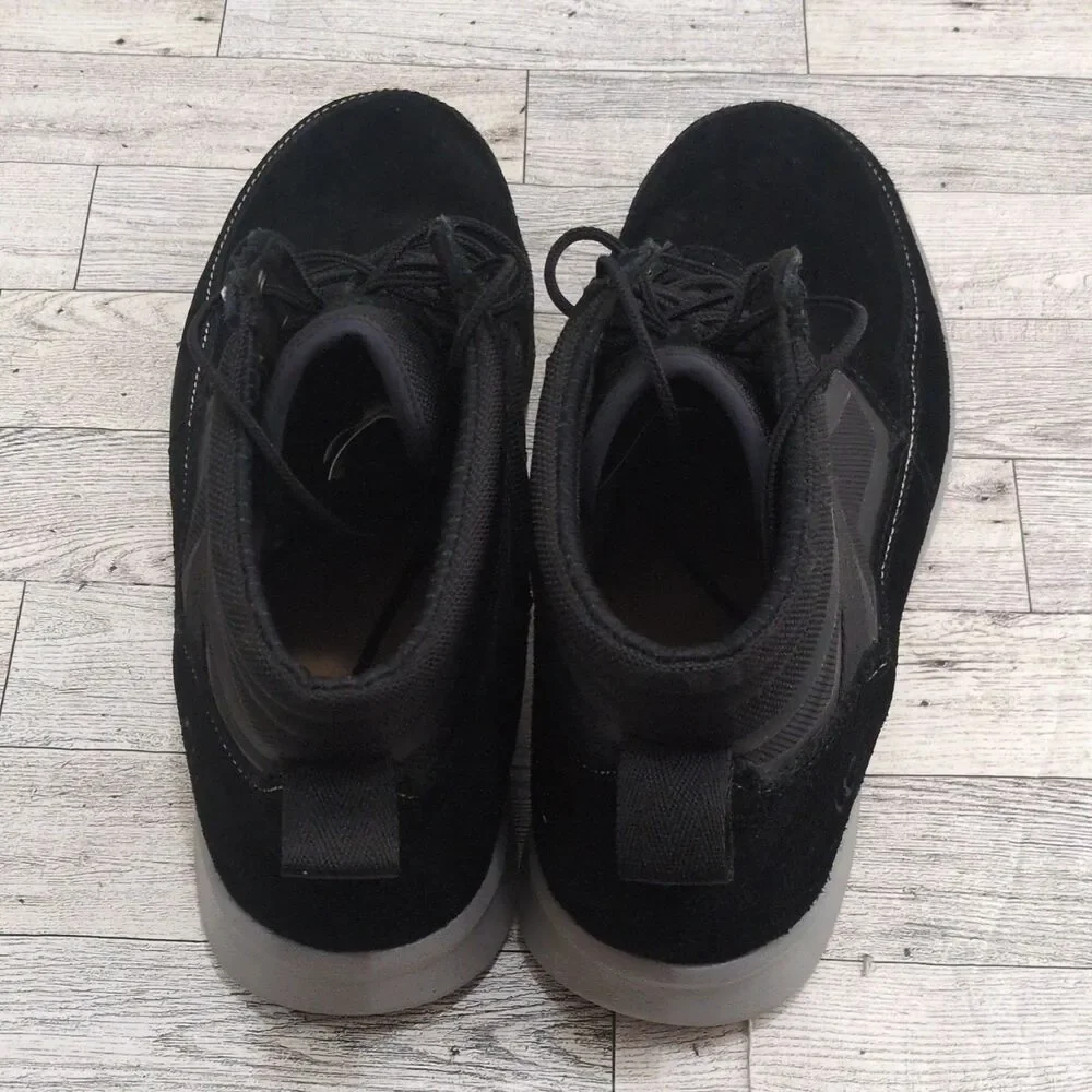 UGG Black Leather Lace-Up Ankle Boots Round Toe Rubber Sole Men's US 10